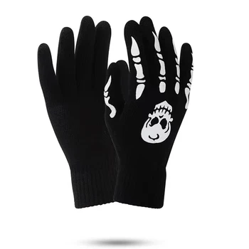 1 чифт черен скелет дамски ръкавици за декорация на Хелоуин топли и еластични аксесоари за жени