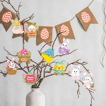 10 броя Зайче яйца орнаменти дърво Великден висящи декорации пролет Великден декоративни за лавица закрит стена училище проучване