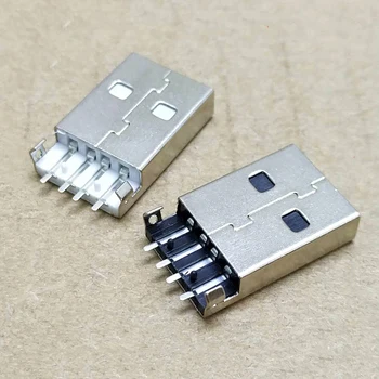  10Pcs / партида USB 2.0 мъжки тип USB PCB конектор Plug 180 градуса SMT AM 4pin мъжки USB конектор