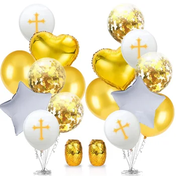 12 инча кръст латекс балон 18 инчов алуминиево фолио балони комплект за кръщение раздвоени Светото причастие партия кръщене украса