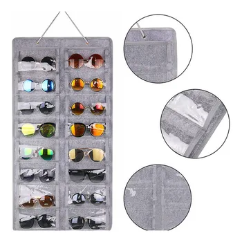 16 слотове филц очила стойка притежателя за слънчеви очила очила съхранение дисплей висящи чанта стена джоб съхранение кутия организатор чанти