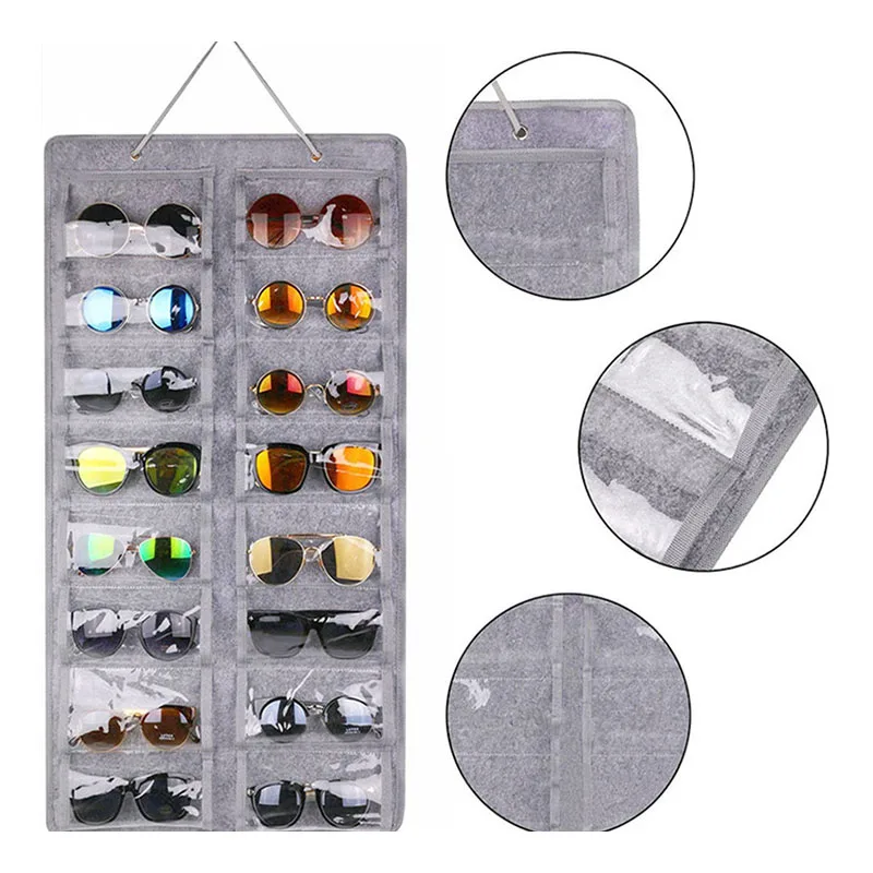 16 слотове филц очила стойка притежателя за слънчеви очила очила съхранение дисплей висящи чанта стена джоб съхранение кутия организатор чанти Изображение 0