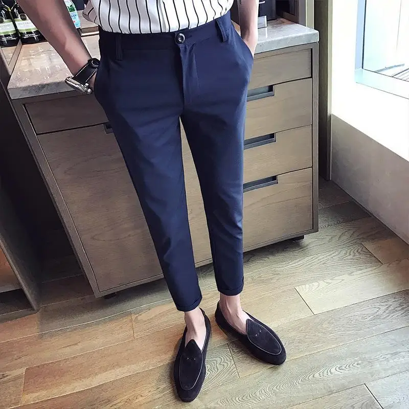 2023 Пролет костюм панталони мъжки участък корейски случайни тънък годни еластични глезена дължина плътен цвят бизнес класически панталони мъжки A222 Изображение 0