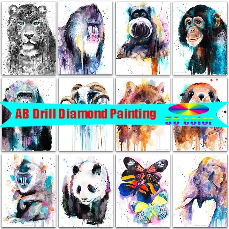 5D DIY диамантен комплект за рисуване животни панда шимпанзета пълен квадрат кръг диамант мозайка бродерия кръстат бод Начало декор изкуство Изображение 0