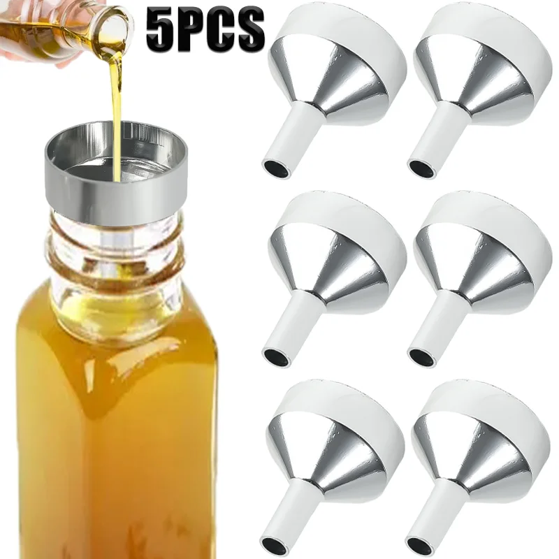 5Pcs мини фуния от неръждаема стомана кухненско масло течна фуния с подвижен филтър широка уста фуния за консервиране кухненски инструменти Изображение 0