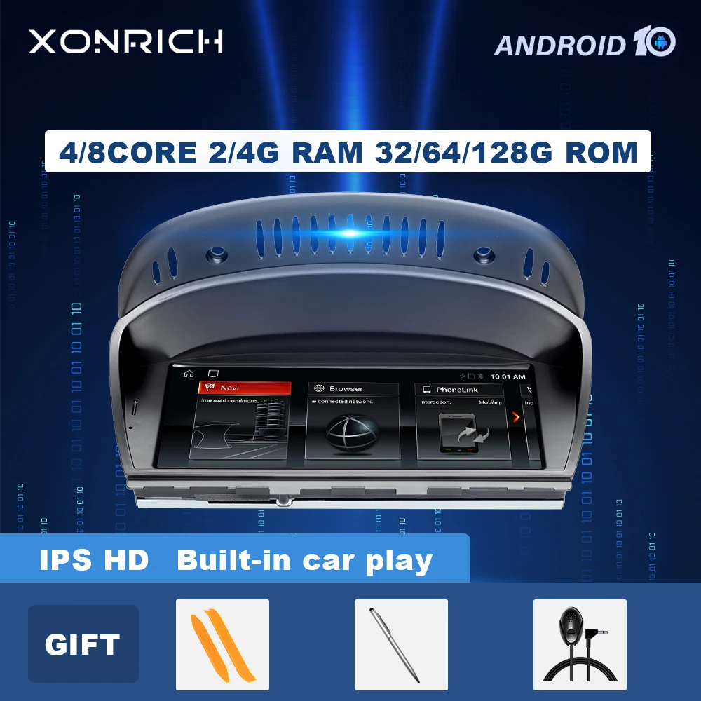 Android 10 Автомобилен радио мултимедиен плейър за BMW Series 5/3 E60 E61 E62 E63 E90 E91 CIC CCC GPS навигация стерео аудио глава Изображение 0