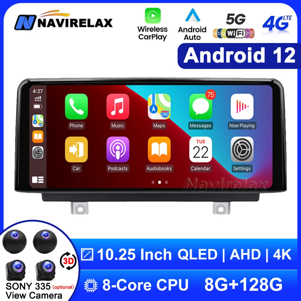 Android 12 Автомобилно радио за BMW Серия 1 F20 F21 / Серия 3 F30 F31 F34 / 4 Серия F32 F33 F36 Carplay Екран Видео плейър GPS Navi Изображение 0