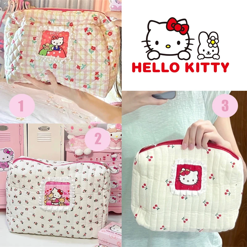 Kawaii Hello Kitty козметична чанта Преносима чанта за пътуване Аниме момиче Продукти за грижа за кожата с голям капацитет Съхранение Преносима чанта за пране Подарък Изображение 0