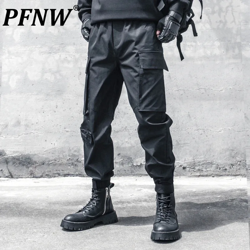 PFNW Мъжки шик модерен хлабав тактически клин Darkwear функционален открит мулти джоб карго панталони прилив пънк като цяло 12Z4826 Изображение 0