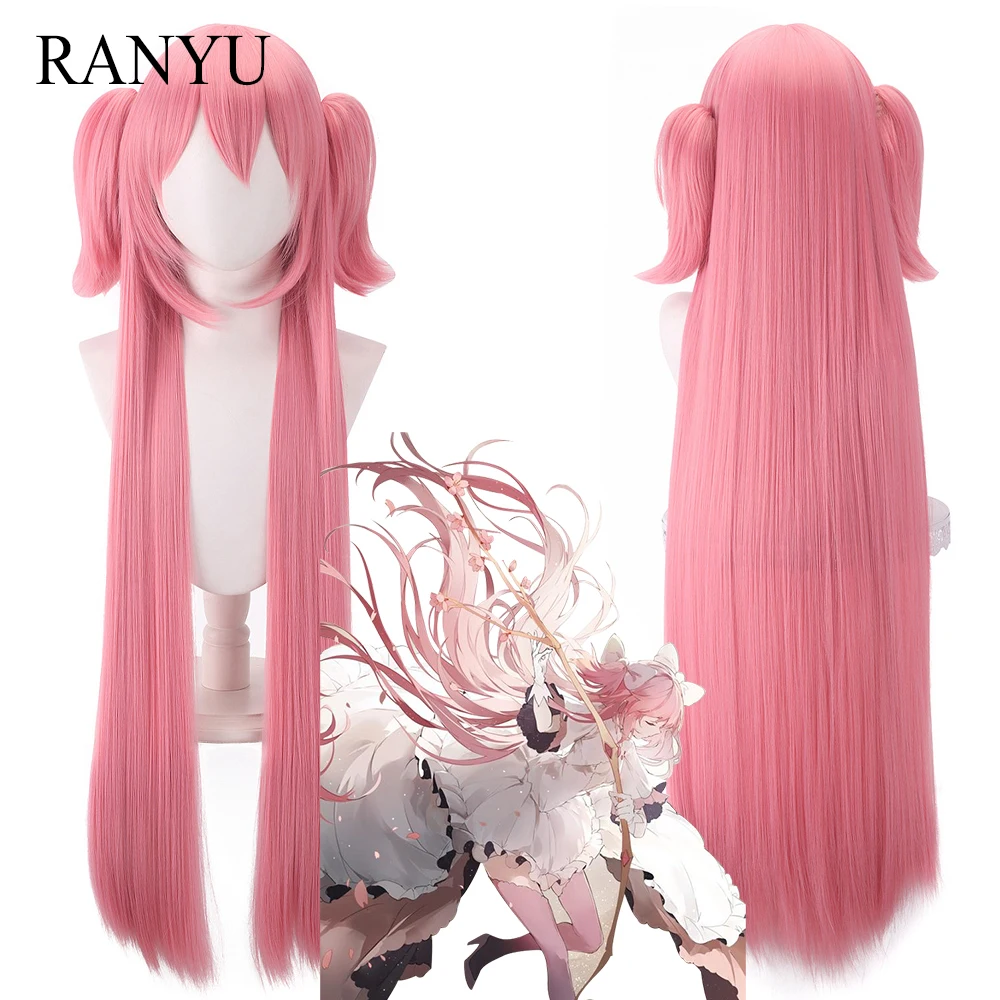 RANYU Puella Magi Madoka Magica Kaname Madoka перуки синтетични дълги прави розови аниме косплей перука за коса за парти Изображение 0
