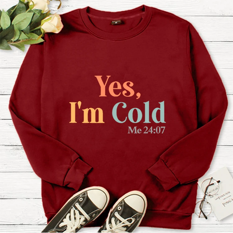 Yes I'm Cold Me 24:7 Сива врана Зимни дрехи Жени 24 часа в денонощието 7 дни Качулки Спортно облекло Поддържайте топло Essentials Hoodie Пуловер Изображение 0