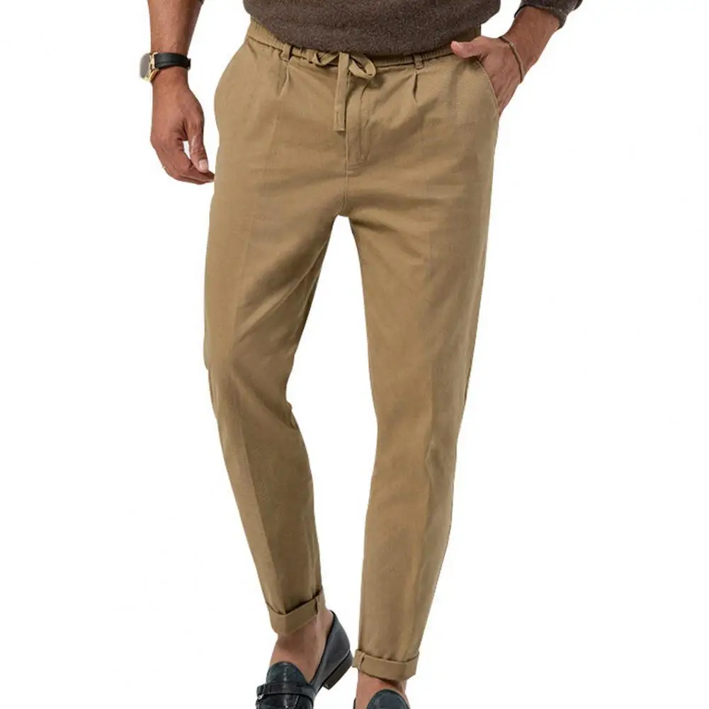 Есен мъже плътен цвят памук бельо мулти-джоб прави ежедневни панталони шнур свободни панталони за мъже pantalones hombre Изображение 0