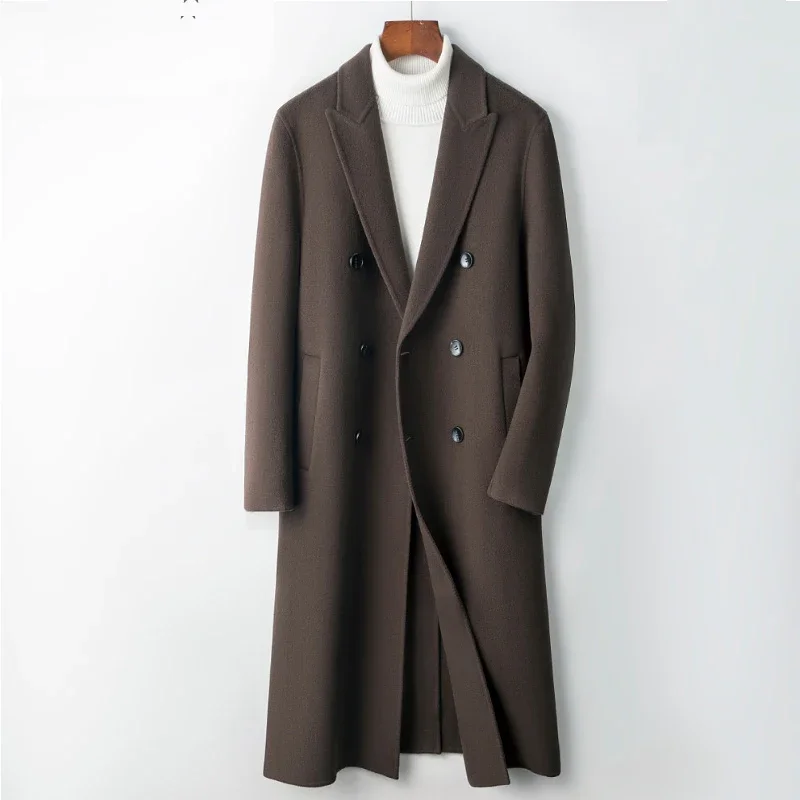 Зимна мода бизнес мъжки тънък годни флип яка средата дължина случайни палто Изображение 0