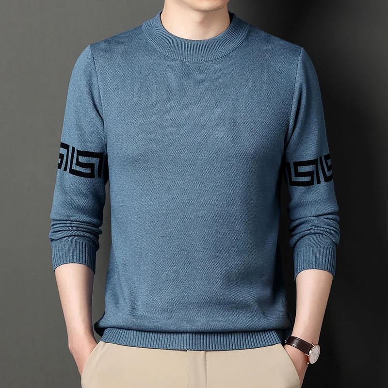 Мъжка топла мода дълъг ръкав случайни пуловер трикотажен пуловер топли върхове плетен пуловер Изображение 0