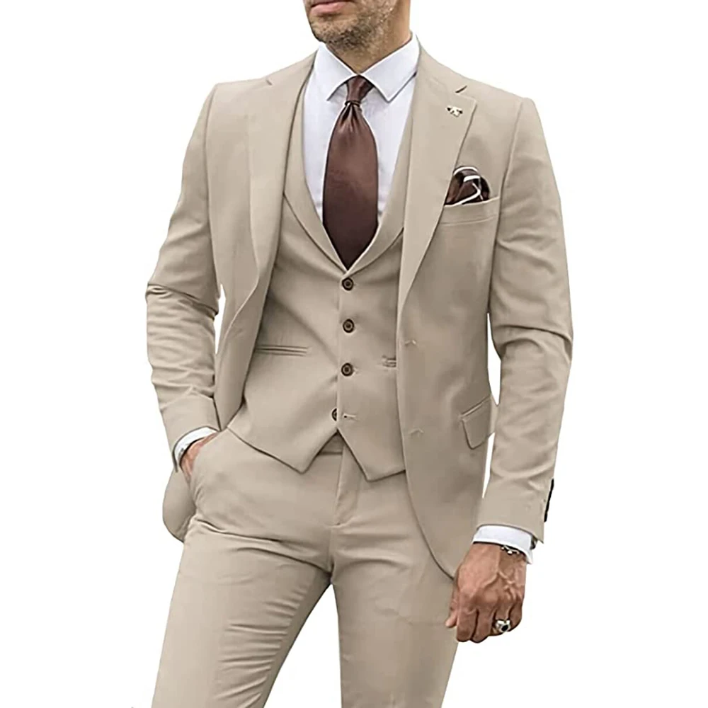 мъжки костюм парти бизнес случайни младоженец смокинг комплекти назъбени ревера блейзър комплекти (блейзър + жилетка + панталони)Slim годни костюм Homme Изображение 0