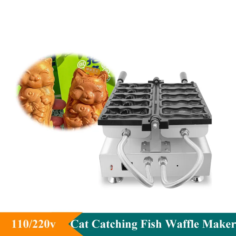 Незалепващ десертен тиган за готвене Търговска употреба Котката държи оборудване за вафли за риба 110/220v Машина за торта с пълнеж Изображение 0