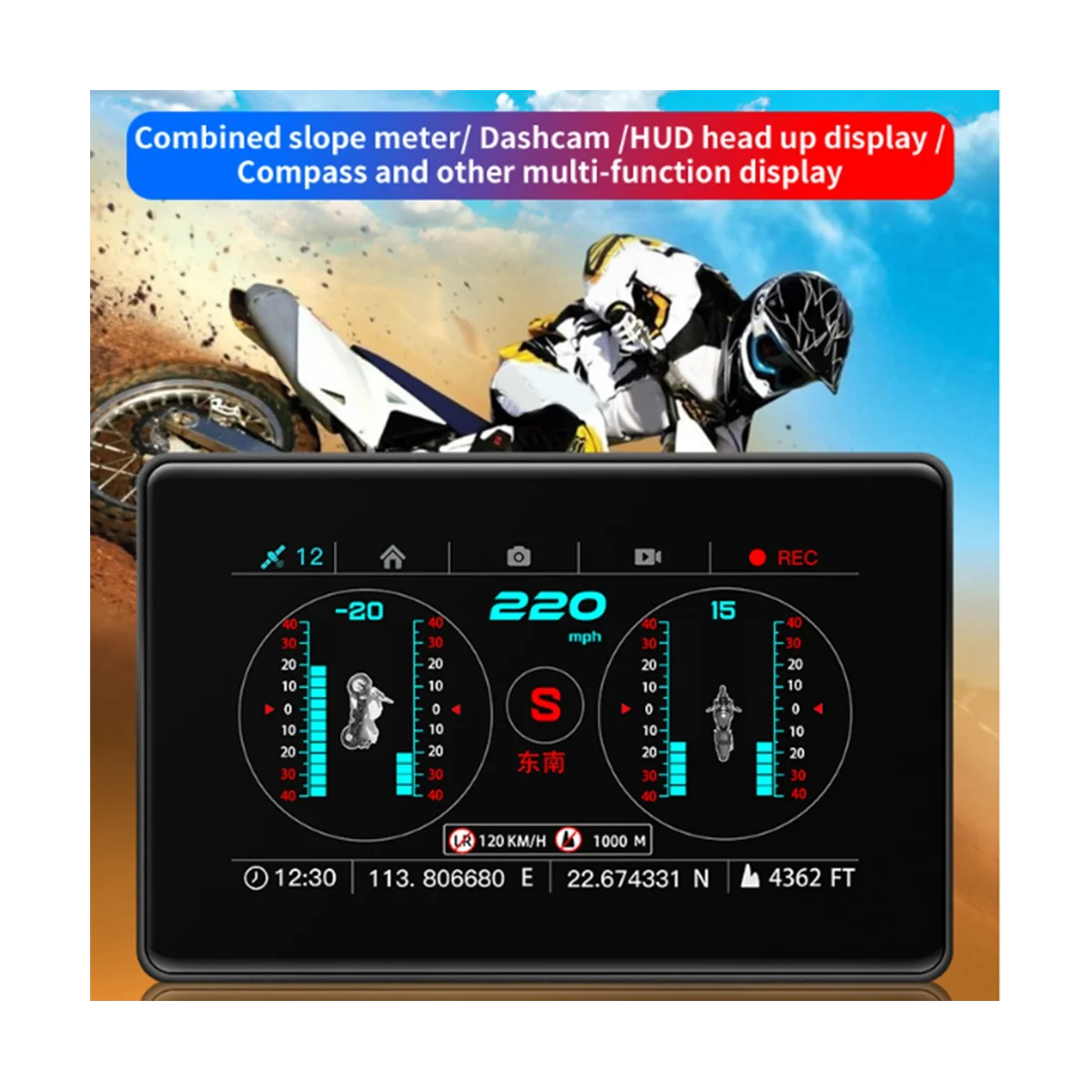 Сензорен екран C20-M автомобил GPS проектор Скорост на превозното средство Компас Ниво на бордовия дисплей Аларма 128G Изображение 0