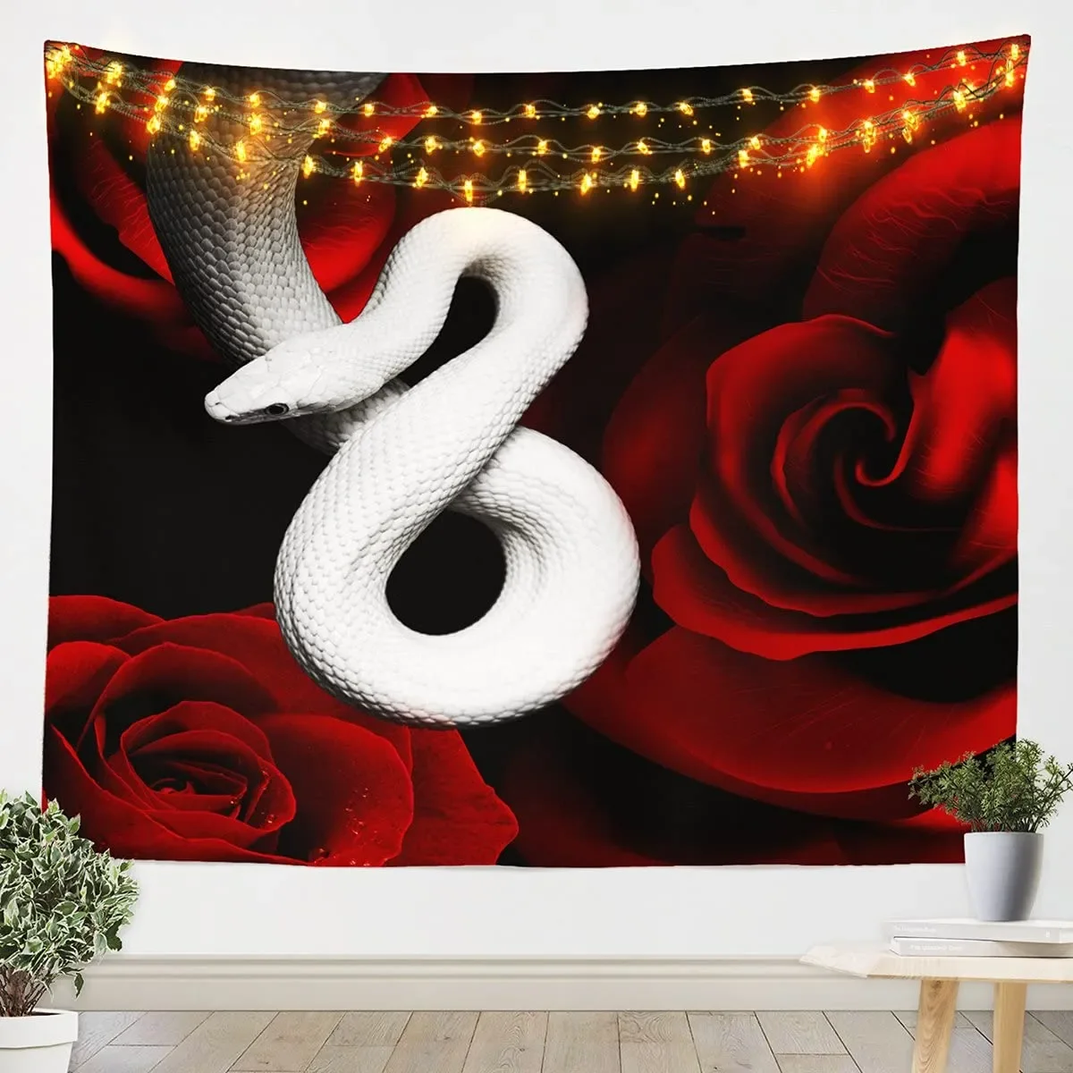 Червена роза цветя гоблен бяла змия гоблени романтична стена завеси изкуство цвете на любовта подаръциS за спалня декор хол Изображение 0