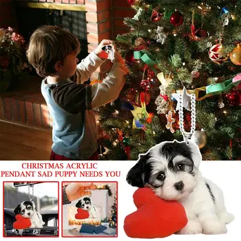 1pc Коледа акрилна висулка Тъжно кученце се нуждае от вас Коледно дърво висящи орнаменти Коледна украса за DIY Начало Navidad Gi M5s2
