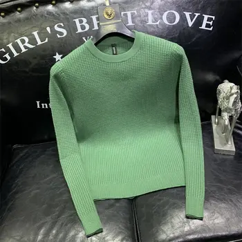 2023 Есен корейска мода плетен пуловер О-образно деколте пуловер плета пуловери тънък годни мода трикотаж облекло мъже твърди A160