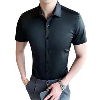 2023 Лятна нова ежедневна риза Мъжка тенденция Тънка риза с къс ръкав Ежедневни бизнес удобни рокли риза върхове