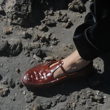 2023 Пролет нехлъзгаща се и износоустойчива гумена подметка Внесена телешка нова тъкана мокасини Дамски обувки