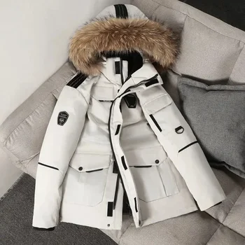 2023 Сега качулка кожена яка надолу якета Мъже / Жени Същото палто Дебела зима Външно снежно палто Инструментална екипировка Извънгабаритно яке