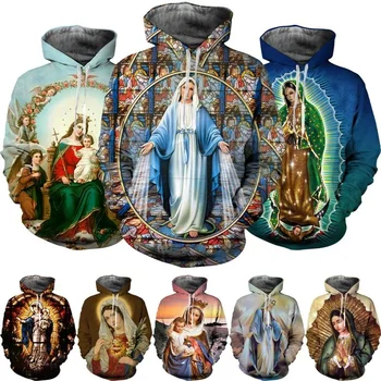 2024 Нови мъже жени мода християнска личност улица вяра унисекс качулки Гуадалупе Дева Мария на Мексико 3D отпечатани палта