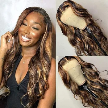26 инча 180Density Highlight Blonde Body Wave Lace Front Wig BabyHair Heat Temperature Preplucked Soft Glueless Long Daily