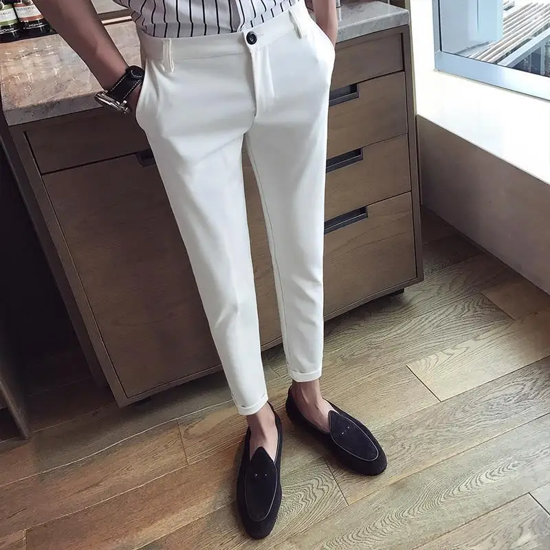 2023 Пролет костюм панталони мъжки участък корейски случайни тънък годни еластични глезена дължина плътен цвят бизнес класически панталони мъжки A222 Изображение 1