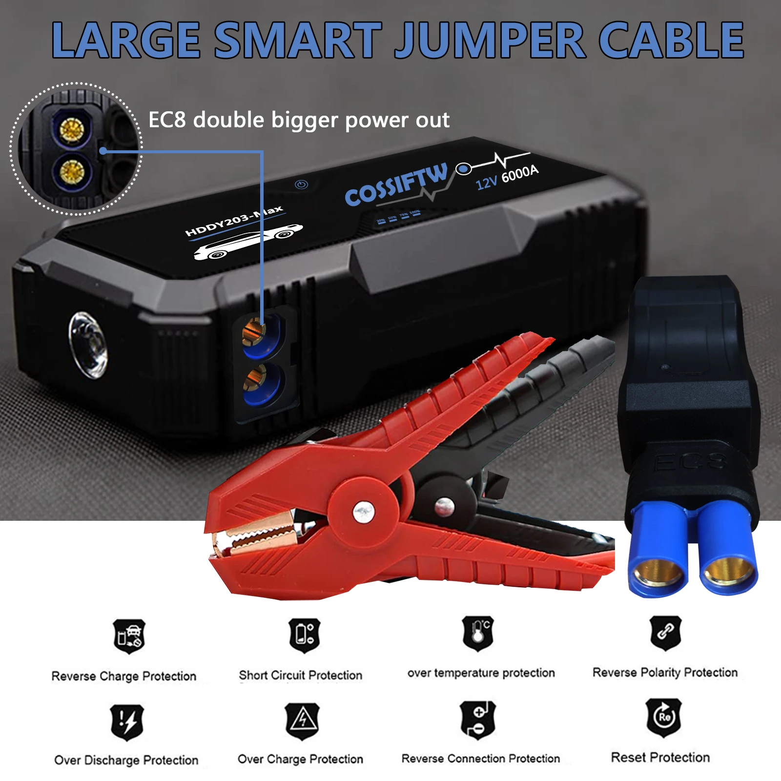 6000A Car Jump Starter Portable Power Bank Голям капацитет 12V устройство за стартиране на автомобили с USB3.0 Бързо зареждане на зарядно устройство за акумулатор за кола Изображение 1