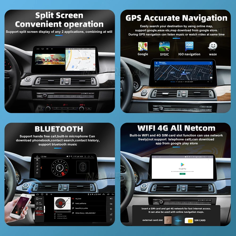Android 12 Автомобилно радио за BMW Серия 1 F20 F21 / Серия 3 F30 F31 F34 / 4 Серия F32 F33 F36 Carplay Екран Видео плейър GPS Navi Изображение 1