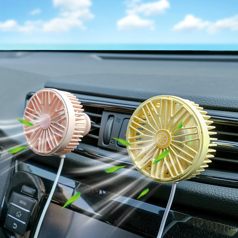 Creative Car Air Outlet Fan 360 градуса въртящ се вентилатор за охлаждане Електрически цветни светлини 12-24V 3 скоростен охладител за кола за задната седалка Изображение 1
