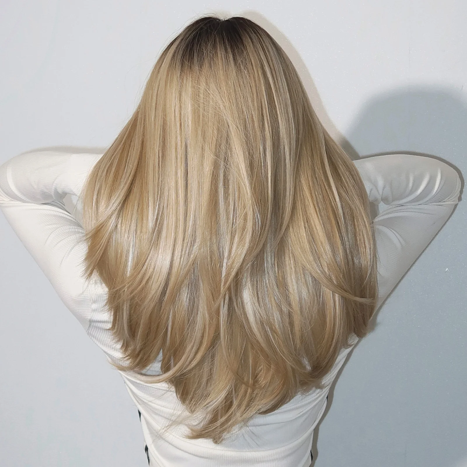 LOUIS FERRE Ombre Блондинки перуки с бретон Черно кафяви корени T част дантела фронтални перуки дълги прави блондинка естествена коса за жени Изображение 1