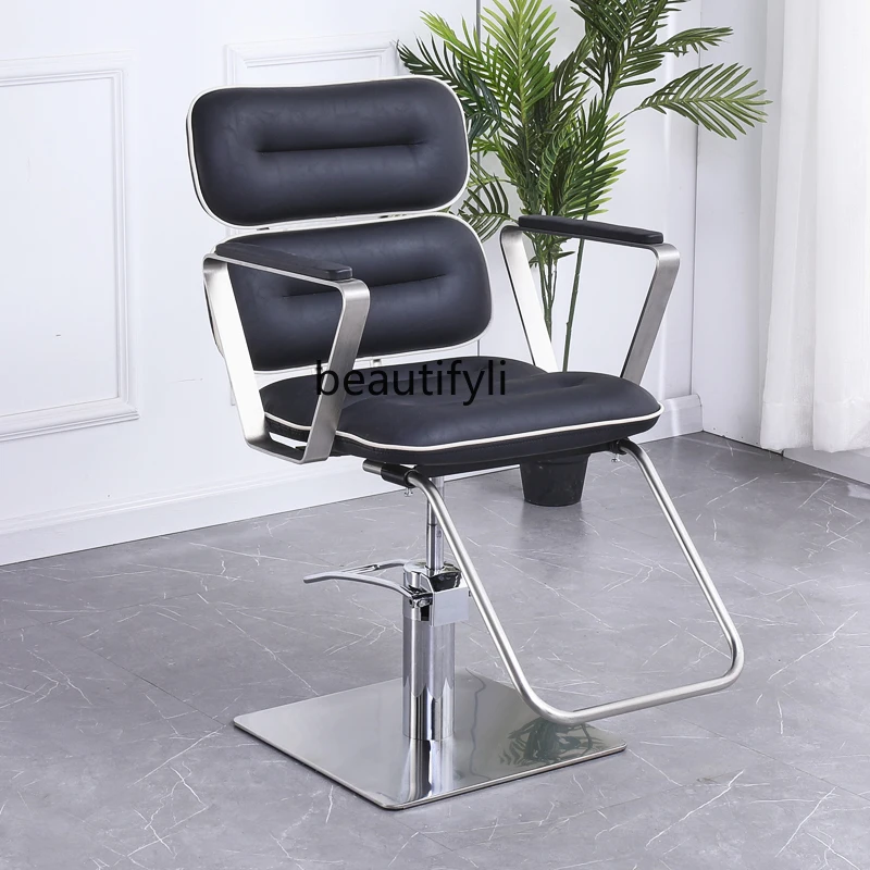 висок клас бръснарница Стол за рязане на коса Регулируем фризьорски стол от неръждаема стомана Прост стол за рязане на коса Изображение 1