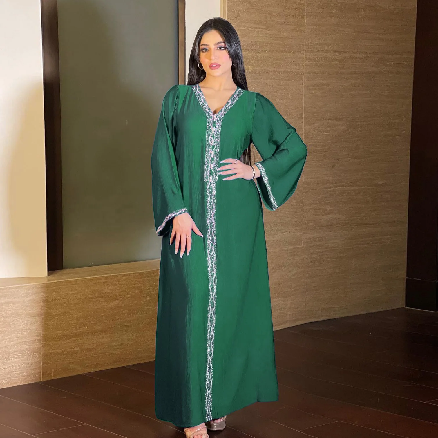 ислямска Саудитска Арабия Нов продукт Близкия изток Рамадан Марокански Луксозен мюсюлмански мода Hot Diamond жените Abaya роба Изображение 1