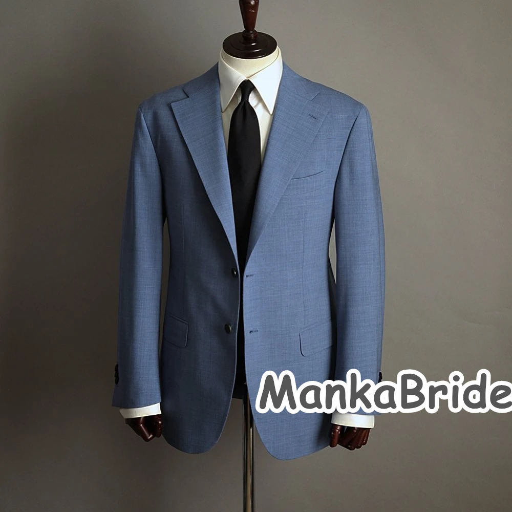 Класически сини мъжки костюми за сватбен младоженец смокинг нетактичност панталони пълен мъжки костюм бизнес облекло официално парти Ropa hombre Изображение 1