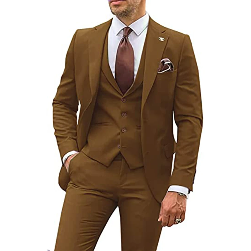 мъжки костюм парти бизнес случайни младоженец смокинг комплекти назъбени ревера блейзър комплекти (блейзър + жилетка + панталони)Slim годни костюм Homme Изображение 1