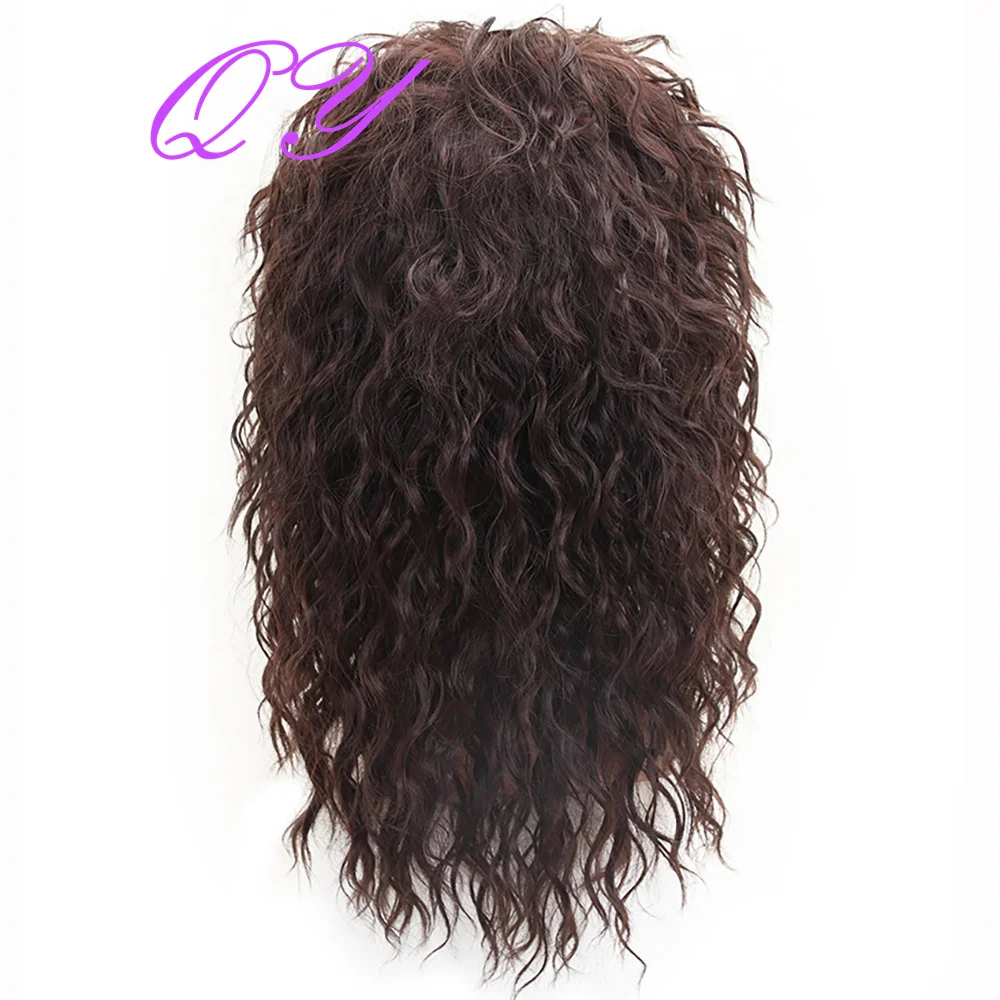 синтетичен кафяв дълъг мъжки рок перука с бретон естествен къдрава добро качество мъжки косплей парти перуки за коса Изображение 1