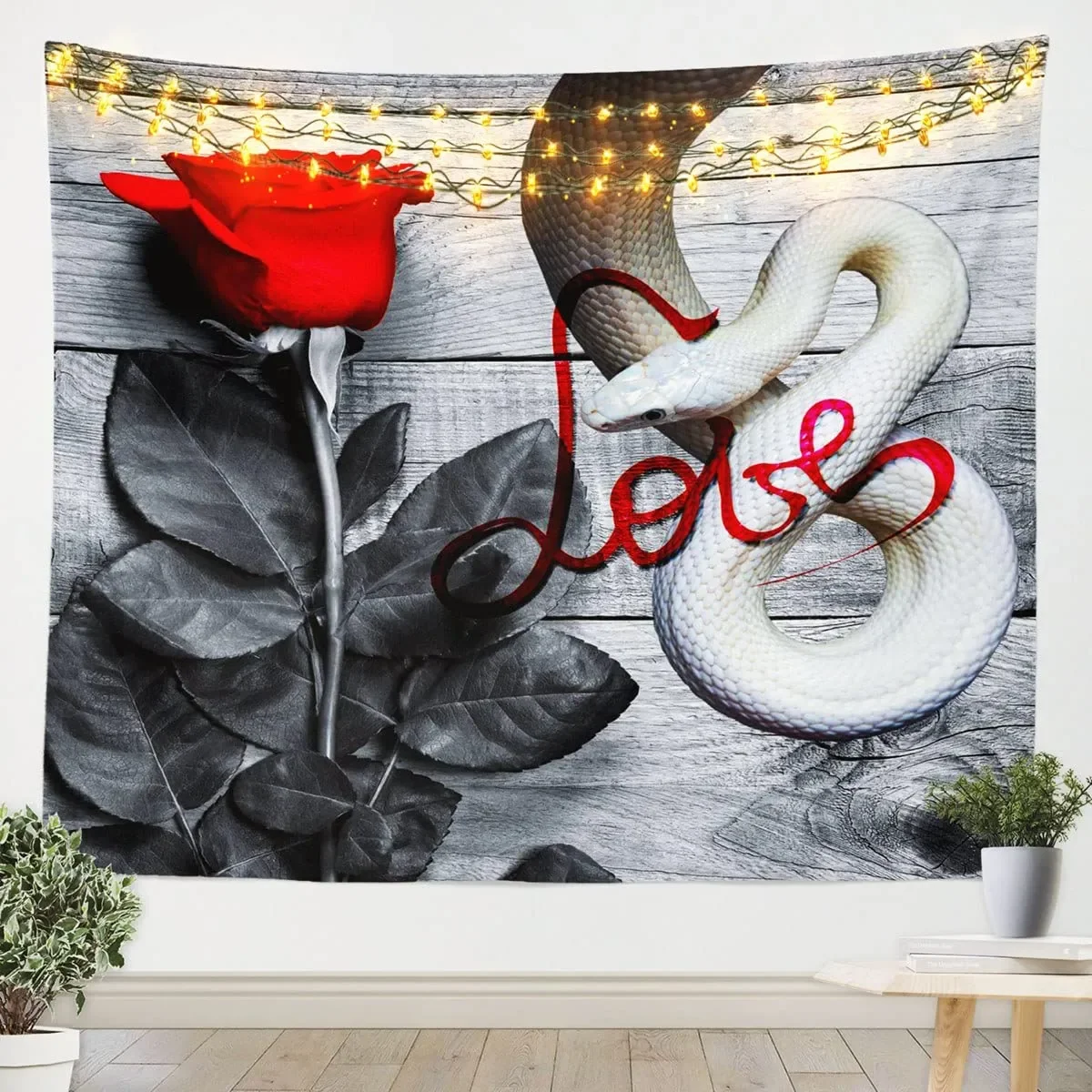 Червена роза цветя гоблен бяла змия гоблени романтична стена завеси изкуство цвете на любовта подаръциS за спалня декор хол Изображение 1