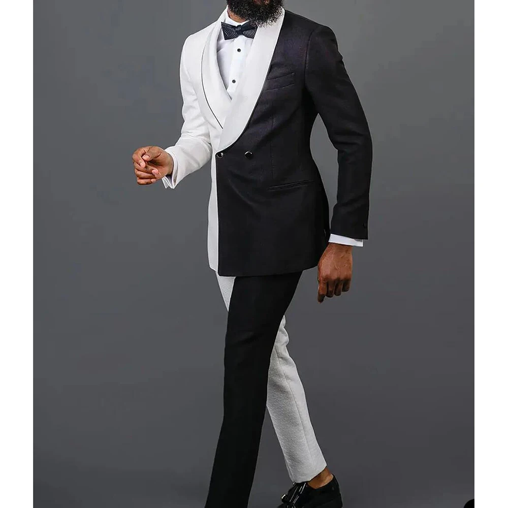 Черно и бяло съвпадение сватба мъже костюм двуреден красив мъжки абитуриентски парти официално облекло (яке + панталони) Изображение 1