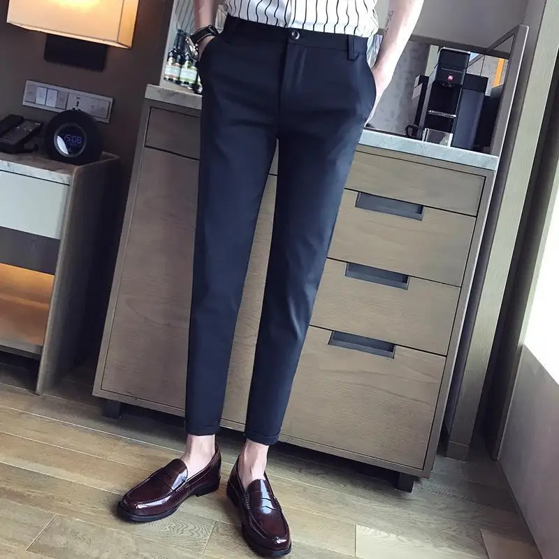 2023 Пролет костюм панталони мъжки участък корейски случайни тънък годни еластични глезена дължина плътен цвят бизнес класически панталони мъжки A222 Изображение 2