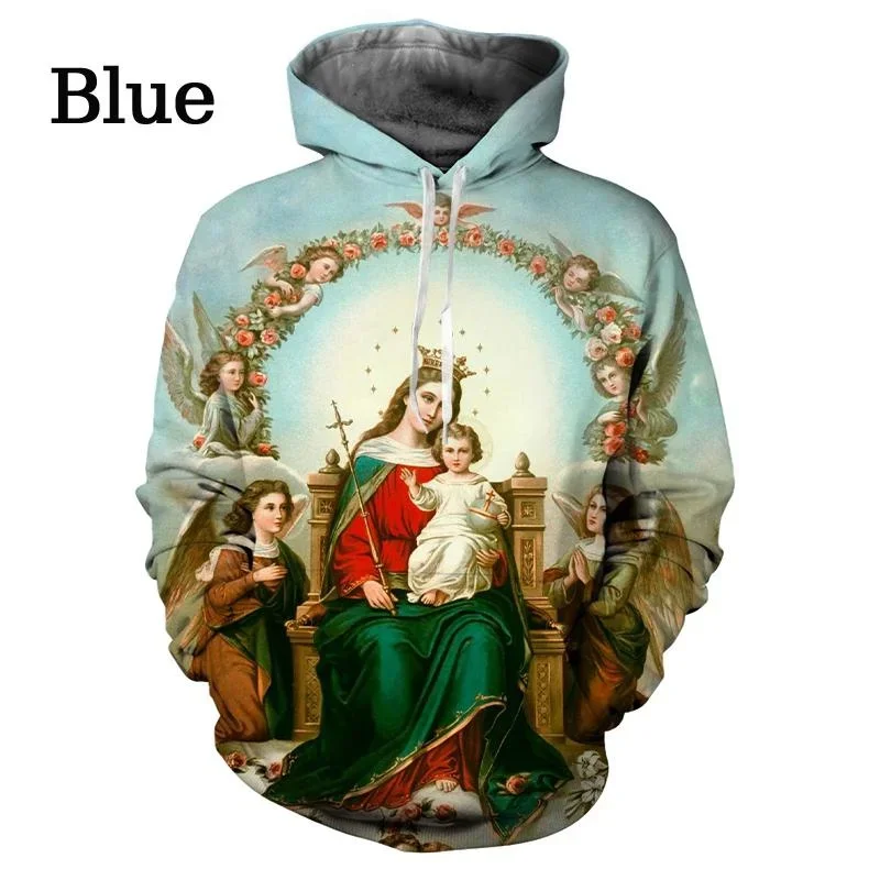 2024 Нови мъже жени мода християнска личност улица вяра унисекс качулки Гуадалупе Дева Мария на Мексико 3D отпечатани палта Изображение 2