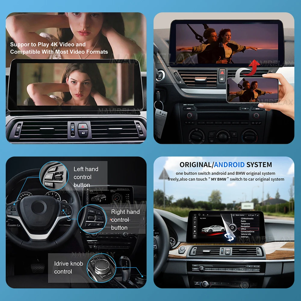 Android 12 Автомобилно радио за BMW Серия 1 F20 F21 / Серия 3 F30 F31 F34 / 4 Серия F32 F33 F36 Carplay Екран Видео плейър GPS Navi Изображение 2