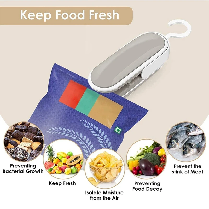 Mini Bag Sealer Portable Sealing Bags Machine, Handheld Heat Food Vacuum Sealer Machine Storage Potato Chip Cookie Bags Durable Изображение 2