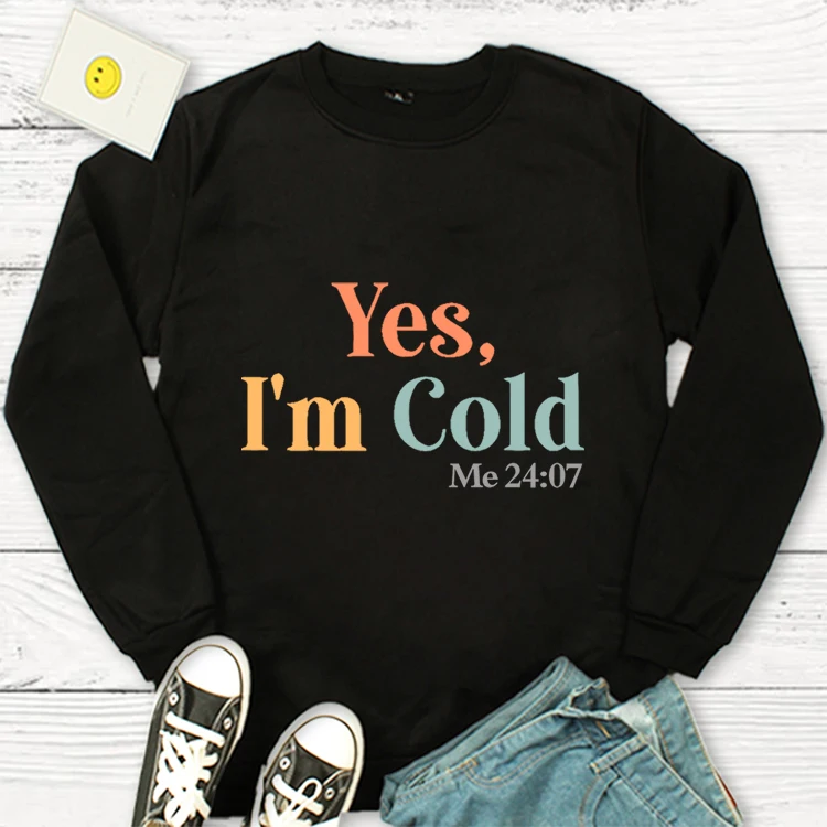 Yes I'm Cold Me 24:7 Сива врана Зимни дрехи Жени 24 часа в денонощието 7 дни Качулки Спортно облекло Поддържайте топло Essentials Hoodie Пуловер Изображение 2