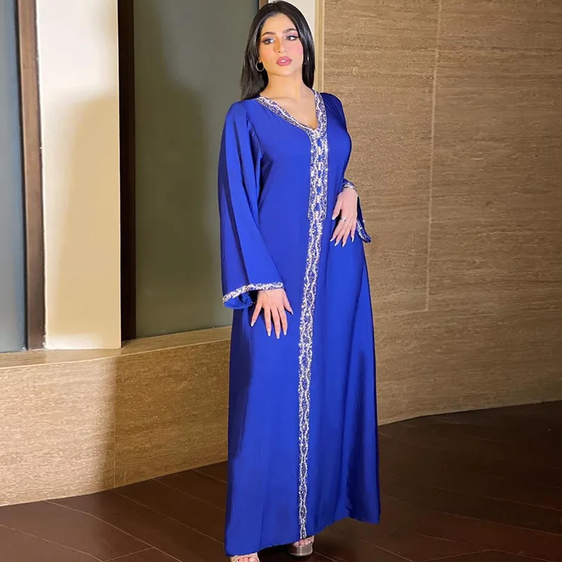 ислямска Саудитска Арабия Нов продукт Близкия изток Рамадан Марокански Луксозен мюсюлмански мода Hot Diamond жените Abaya роба Изображение 2