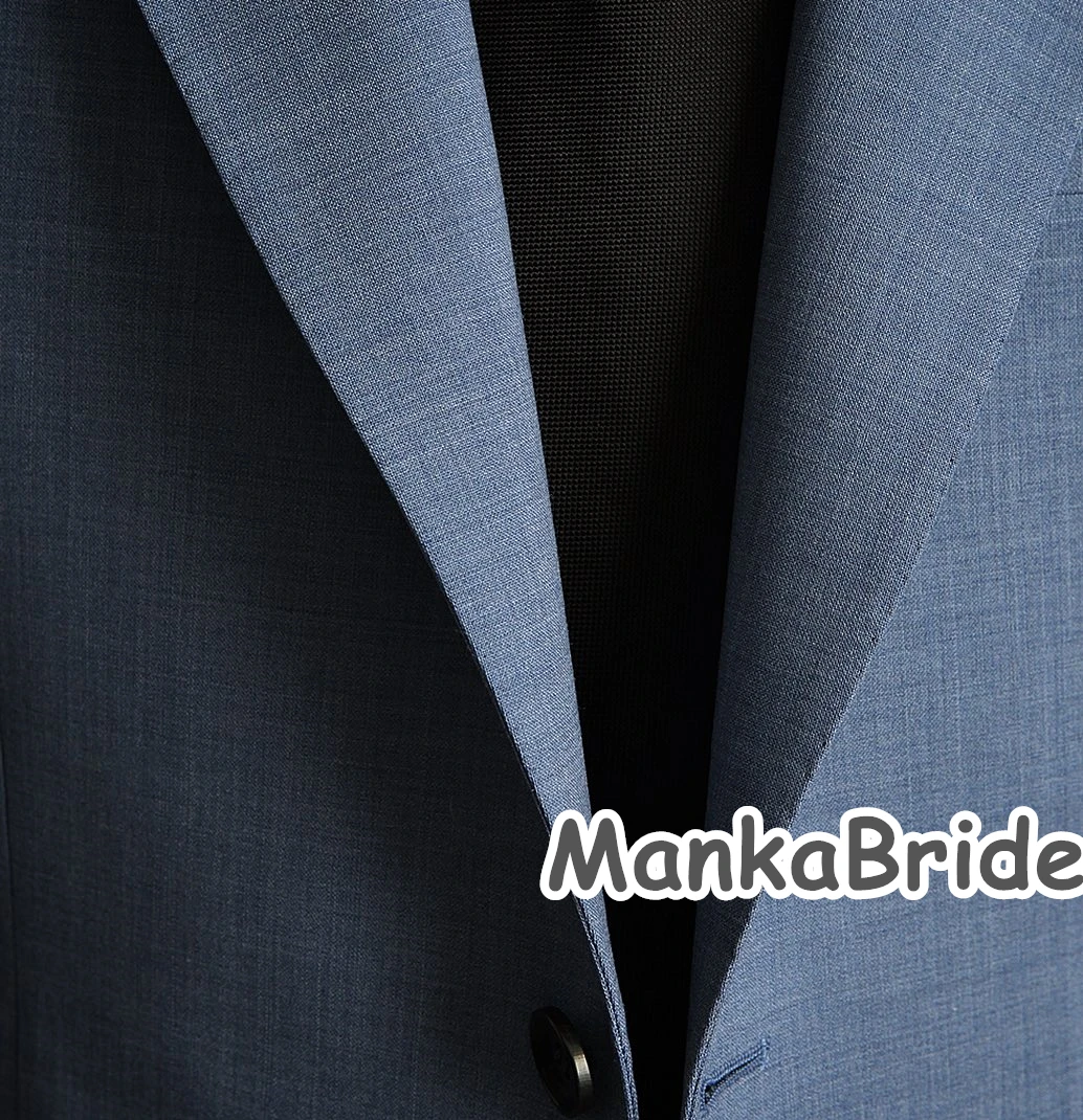 Класически сини мъжки костюми за сватбен младоженец смокинг нетактичност панталони пълен мъжки костюм бизнес облекло официално парти Ropa hombre Изображение 2