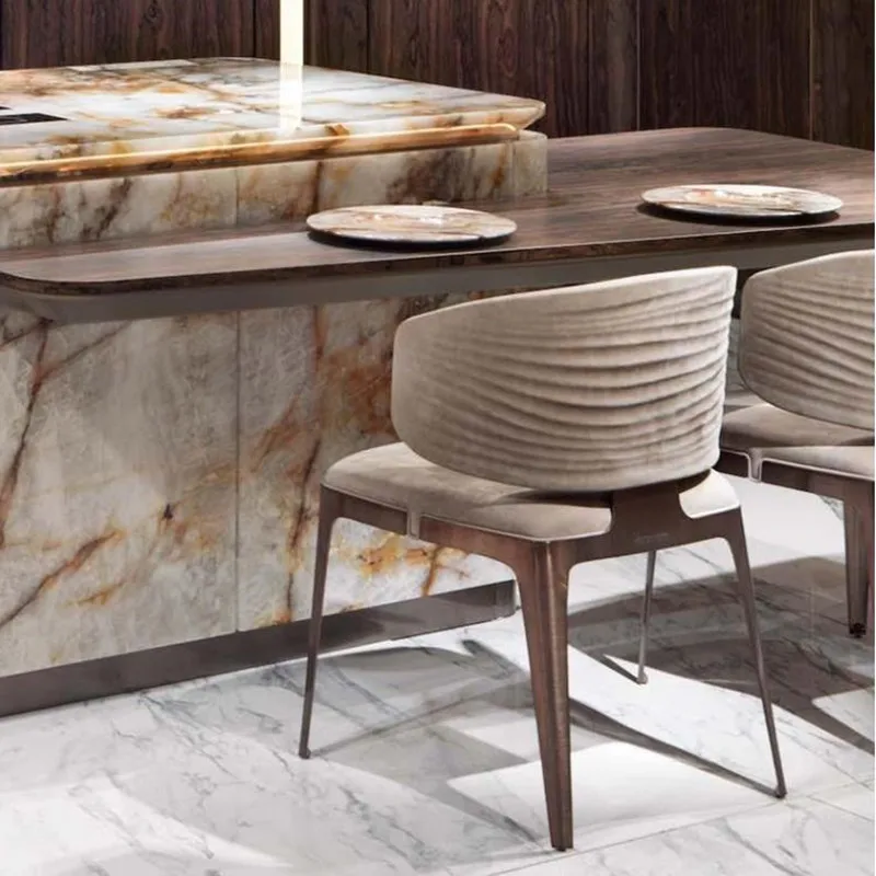Модерен дизайн бар стол метална кожа рецепция брояч трапезни столове маникюр Nordic Sillas пара Comedor Stuhl мебели YX50BY Изображение 2