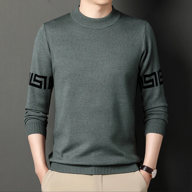 Мъжка топла мода дълъг ръкав случайни пуловер трикотажен пуловер топли върхове плетен пуловер Изображение 2